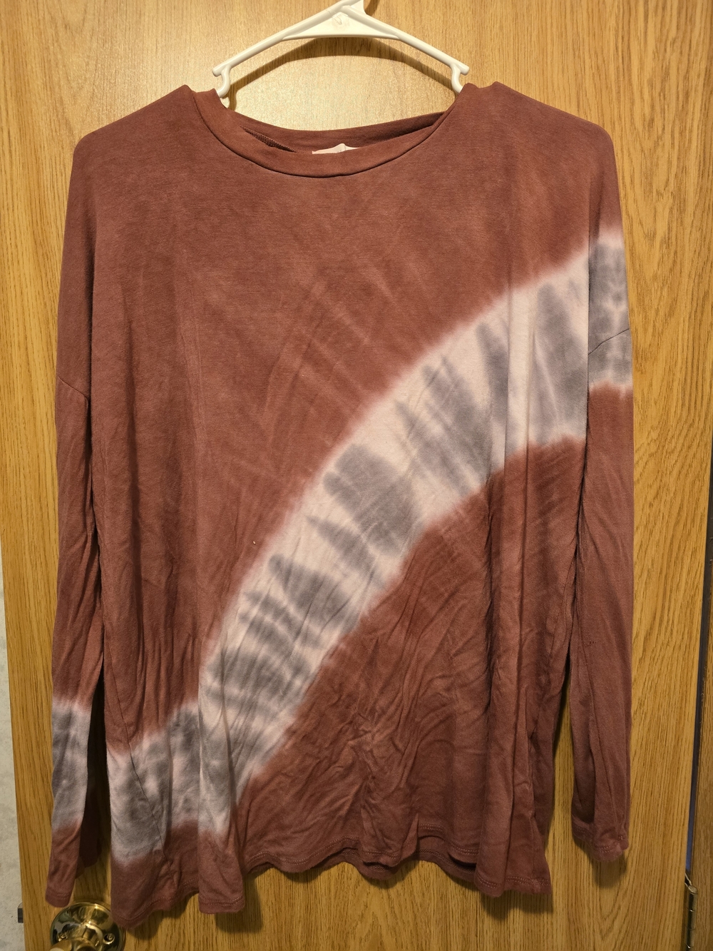 Women's Long Sleeve Tie-Dye Tee - Rust/Gray